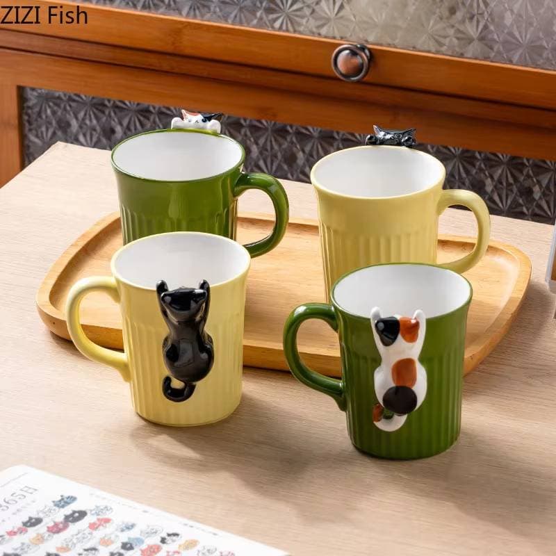 Peeping Cat Ceramic Mug High-value Texture Cute Three-dimensional Cat Mug Coffee Cup