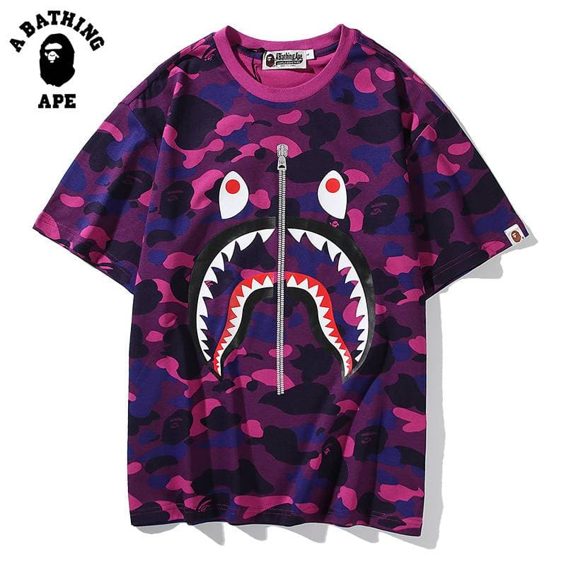 A BATHING APE BAPE Ape Head WGM Camouflage Full Print Shark Print T-shirt