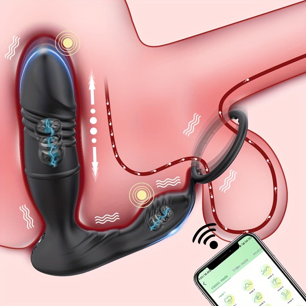 Thrusting Anal Vibrator Prostate Massager Ring, App Remote Control Anal Plug With 9 Thrusting & Vibrating Modes, Dildo Butt Plug Sex Toys