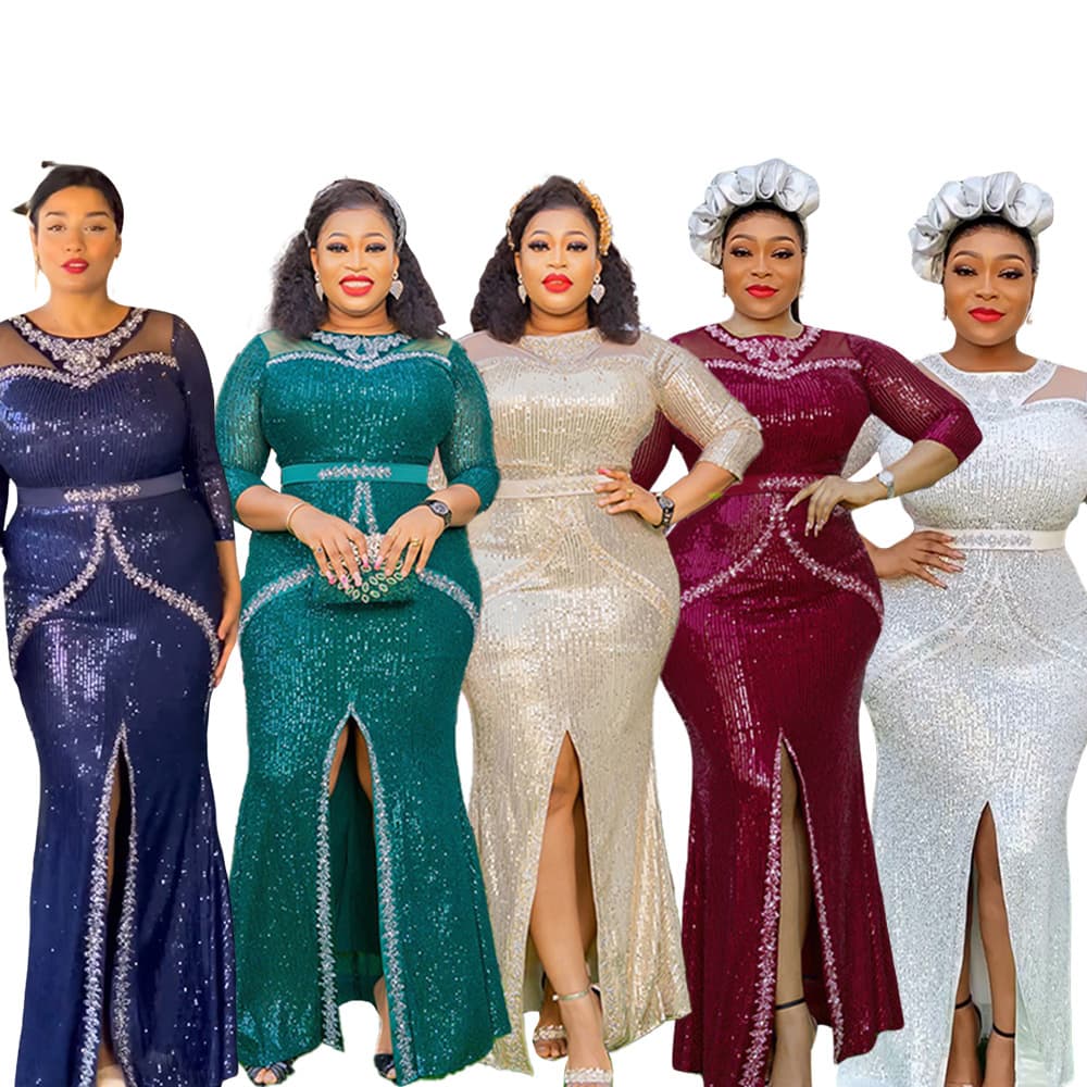Women's Clothing evening dress women's plus size sequin hot diamond slit dress