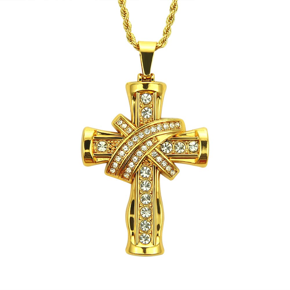 Fashion Men Stainless Steel Cuban Chain Cross Necklace Zircon Pendant Hip Hop Necklaces for Men Cross Jewelry Anniversary Gift