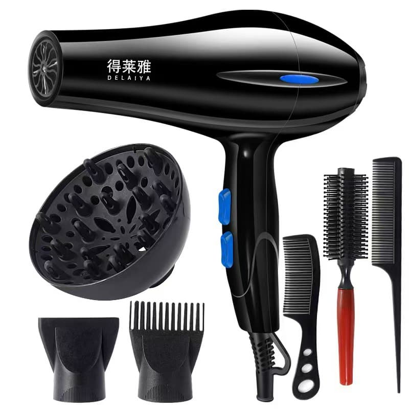 1200W Hair Dryer With Blue Light & Negative Ion – 5 Speed Settings, Cold/Hot Air, Salon-Grade DC Motor For Home & Travel (CE/FDA Certified)