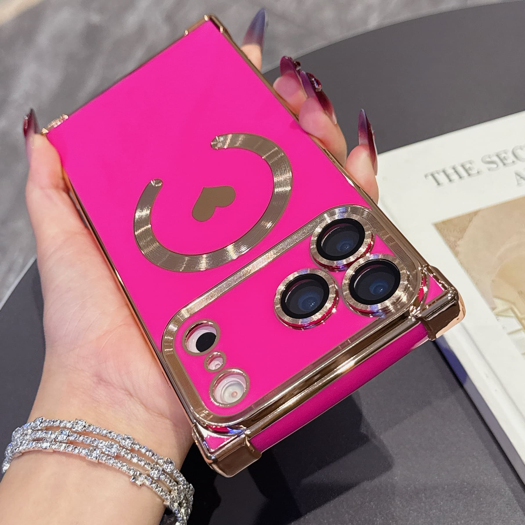 17 Plating Heart Cases For Iphone 16 Pro Max 15Pro 14 Plus 13Pro Wireless Charging Soft Phone Case