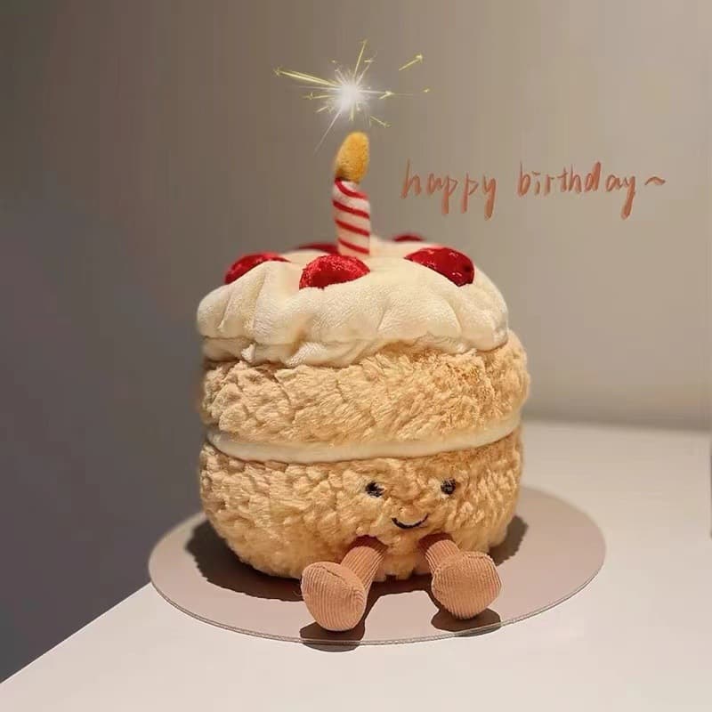 Stuffed Plush Animals Doll Fun Birthday Cake Doll Plush Toy Doll Gift Singing Strawberry Glowing Cake
