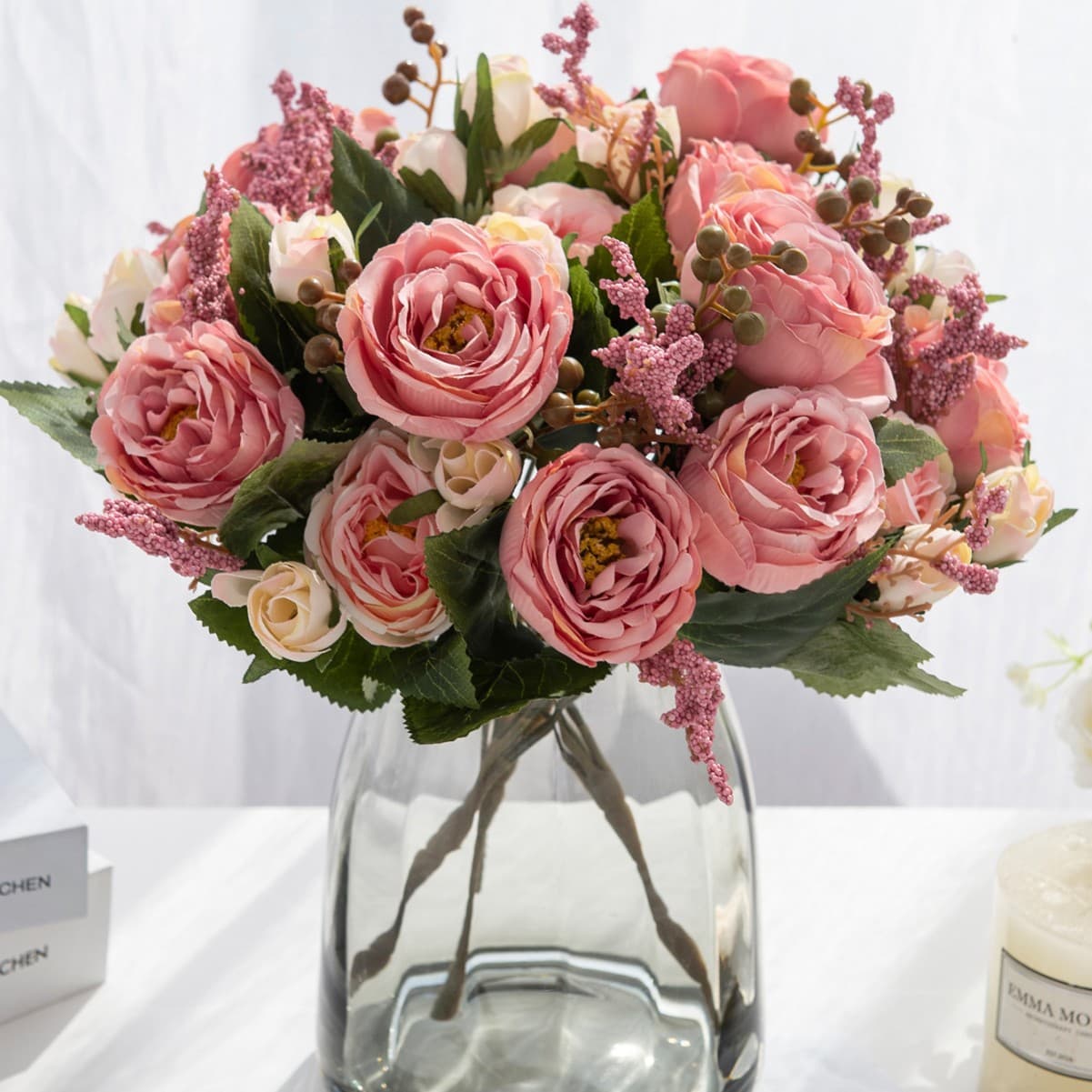 Foreign Trade Direct Supply European Style 5-Head Autumn Peony Artificial Home Decoration Shooting Props Background