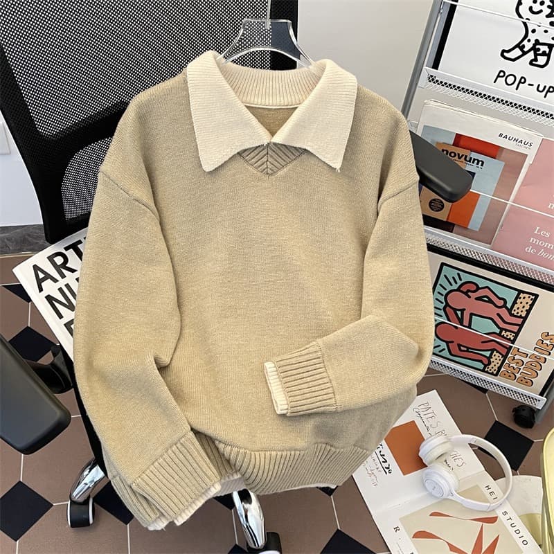 Men's Clothing Men's Vintage V-Neck Knit Sweater - Cleanfit Oversized Cardigan With Collar Detail (5 Sizes, M-3XL)