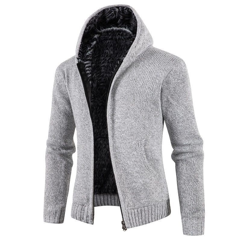 Men's Clothing 2024 Winter Men's fleece-lined Thickened Hooded Sweater Cardigan Jacket Fashion Slim Knitwear Coat