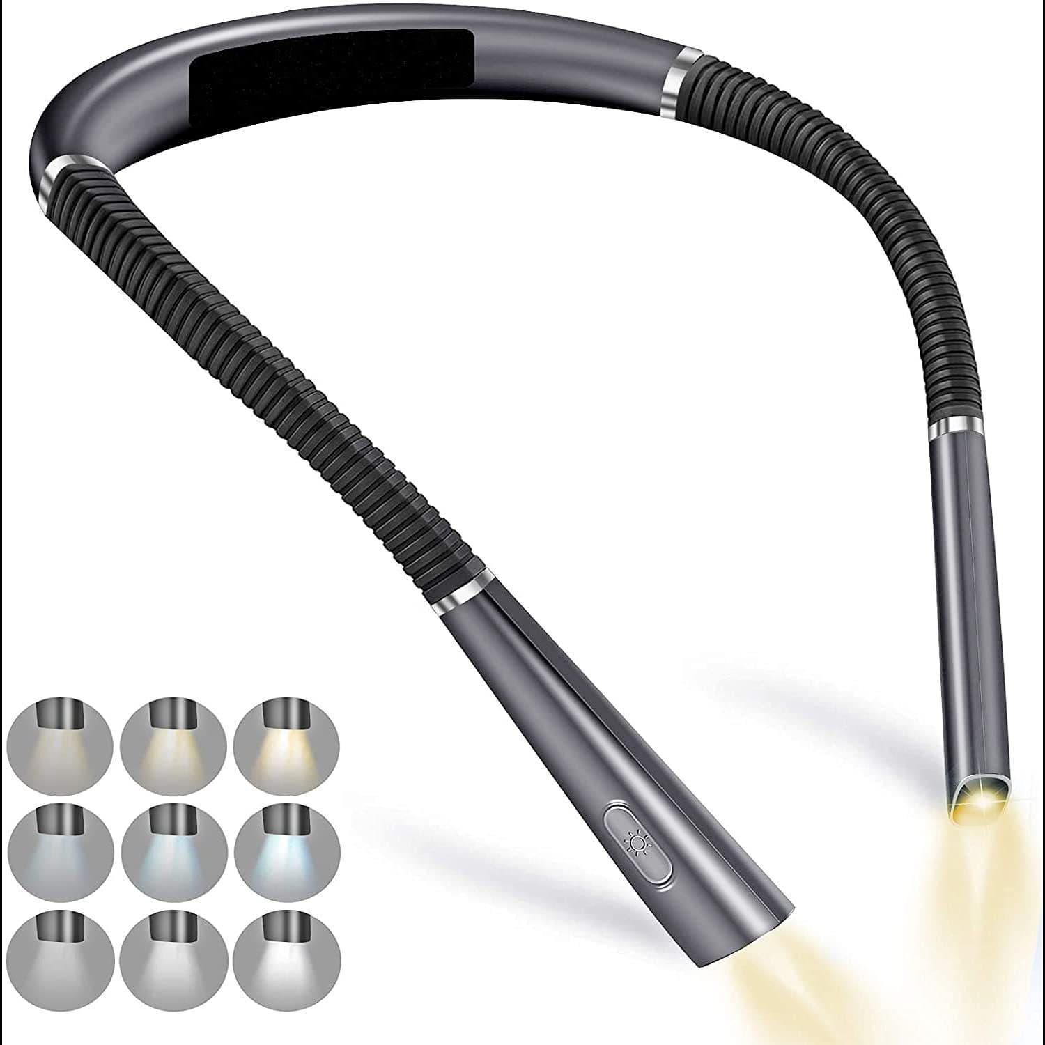night reading LED lighting book light USB charging three-color folding double-head neck hanging reading light