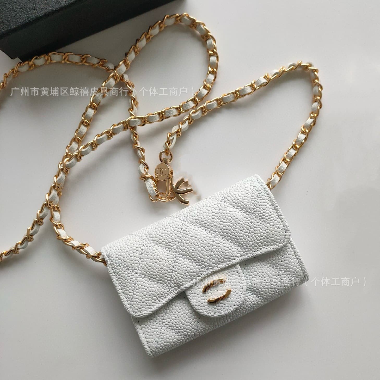 Porte-monnaie classique à rabat en cuir caviar, mini porte-cartes, sac banane matelassé, porte-cartes