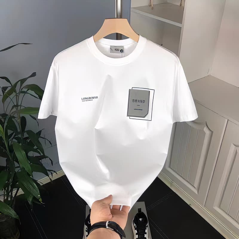 Men's Trendy Casual round Neck Short Sleeve T-Shirt Pure Cotton Korean Style Printed Summer Top for Men