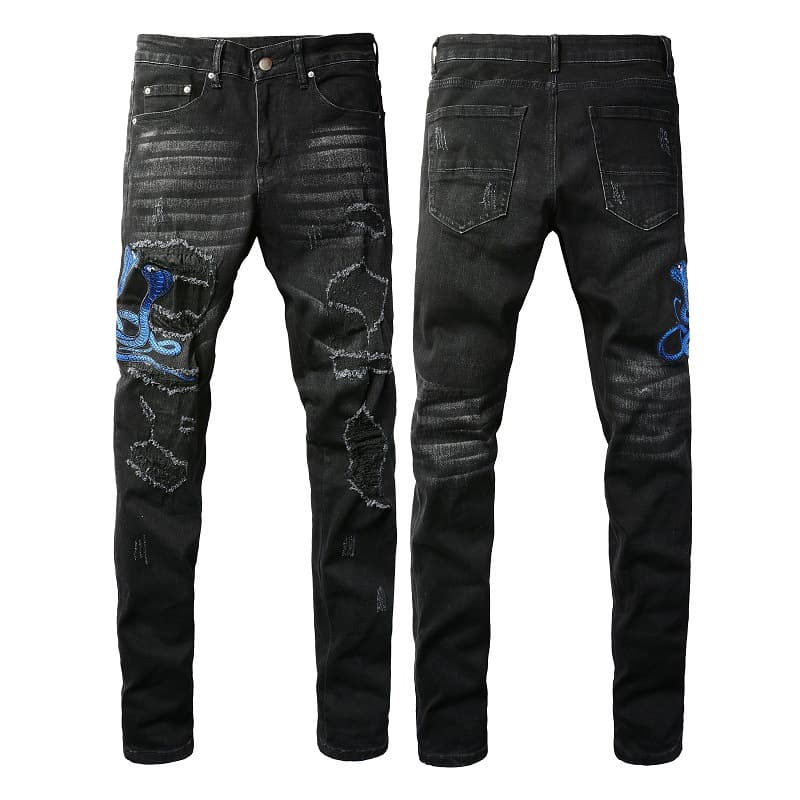 Men's Clothing New hip hop embroidered ripped patch jeans large size stretch men's pants