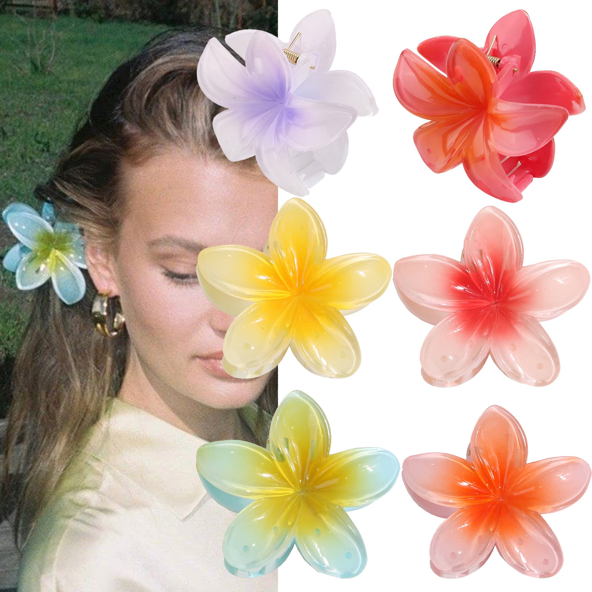 Women's Hair Accessories Colorful Plumeria Hairpin Flower Clip Retro Ladies Side Clip Half Clip Back Of The Head Shark Clip