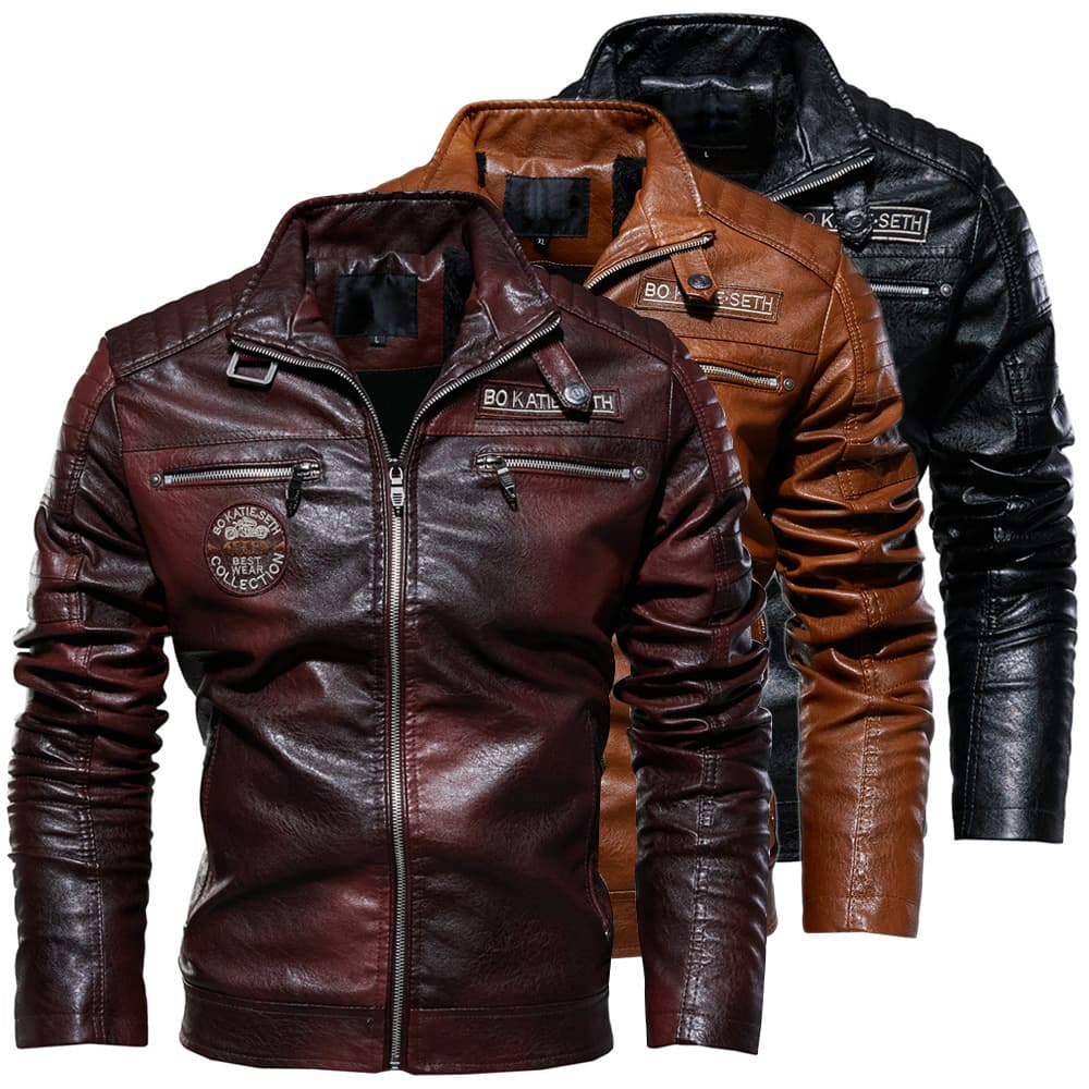 Men's Biker PU Leather Jacket - Winter Warm Lined Motorcycle Coat | Retro Rugged Style (Black/Brown)