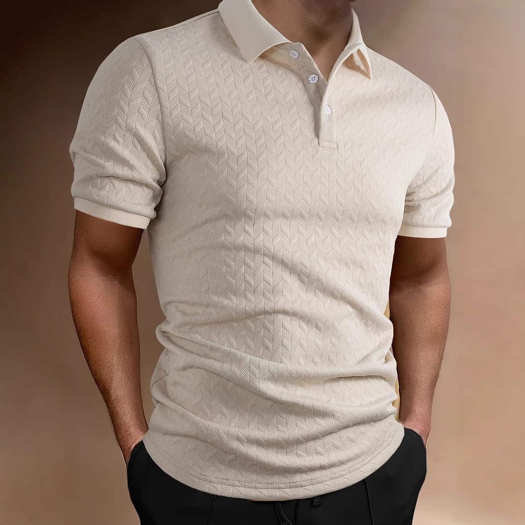 Unbeatable Quality Polo Solid Color Jacquard Men's Short Sleeved Casual Tight Fitting Lapel Shirt