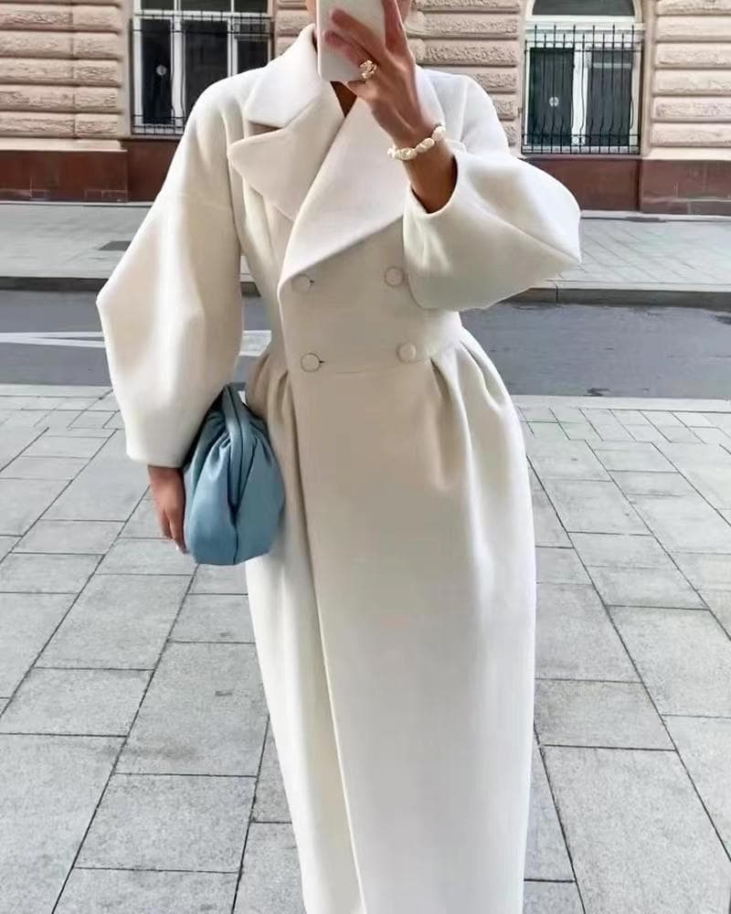 Women'S autumn and winter retro palace style lantern sleeves large lapel woolen jacket long coat