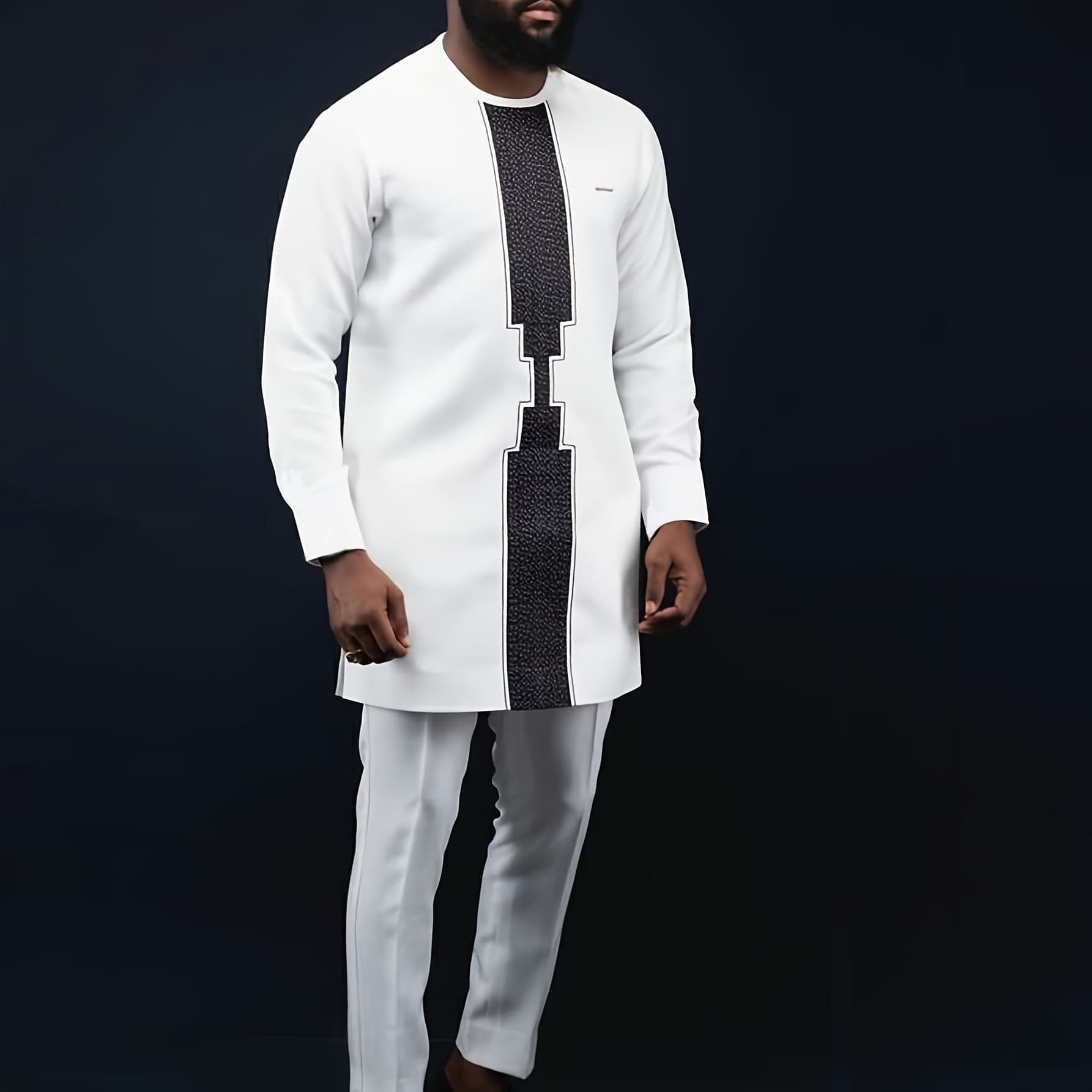 Men's African Ethnic Style Fashionable Casual Suit Set White Embroidered Muslim Clothing