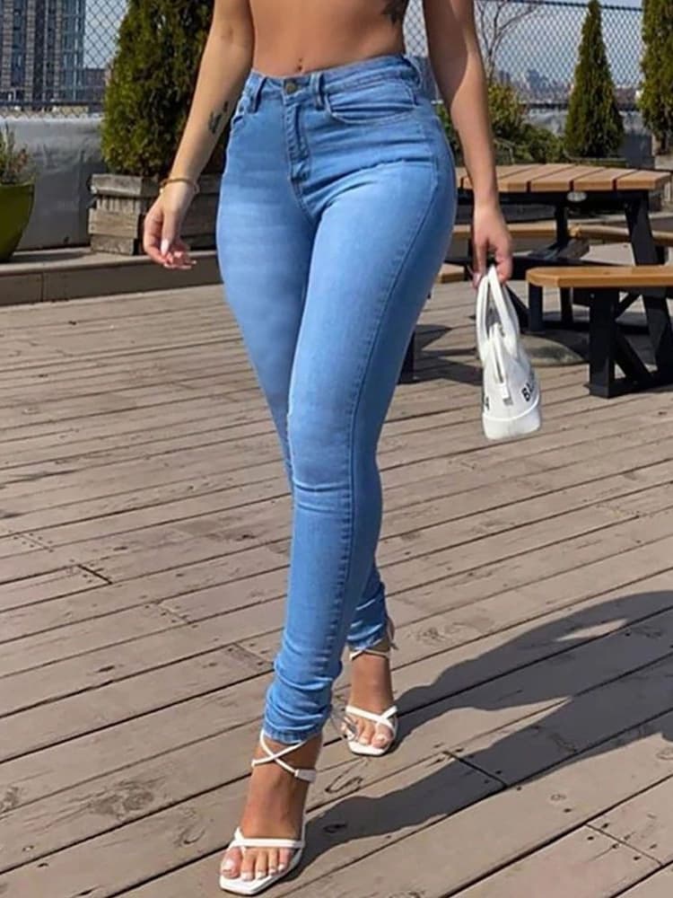 K Sexy Denim Pencil Pants For Women; Casual Long Trousers. No Bags Or Other Accessories