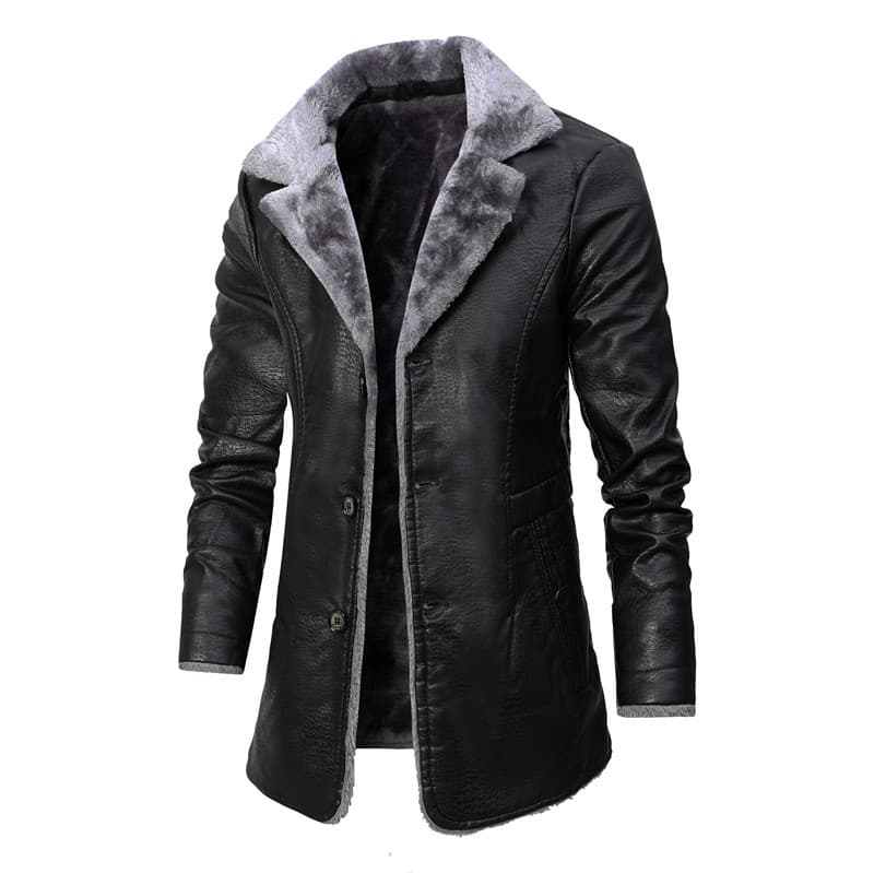 Men's Clothing Men's Mid Length Autumn And Winter Business Plus Velvet Large Lapel Artificial Leather Fur Coat Large Size Pu Leather Jacket