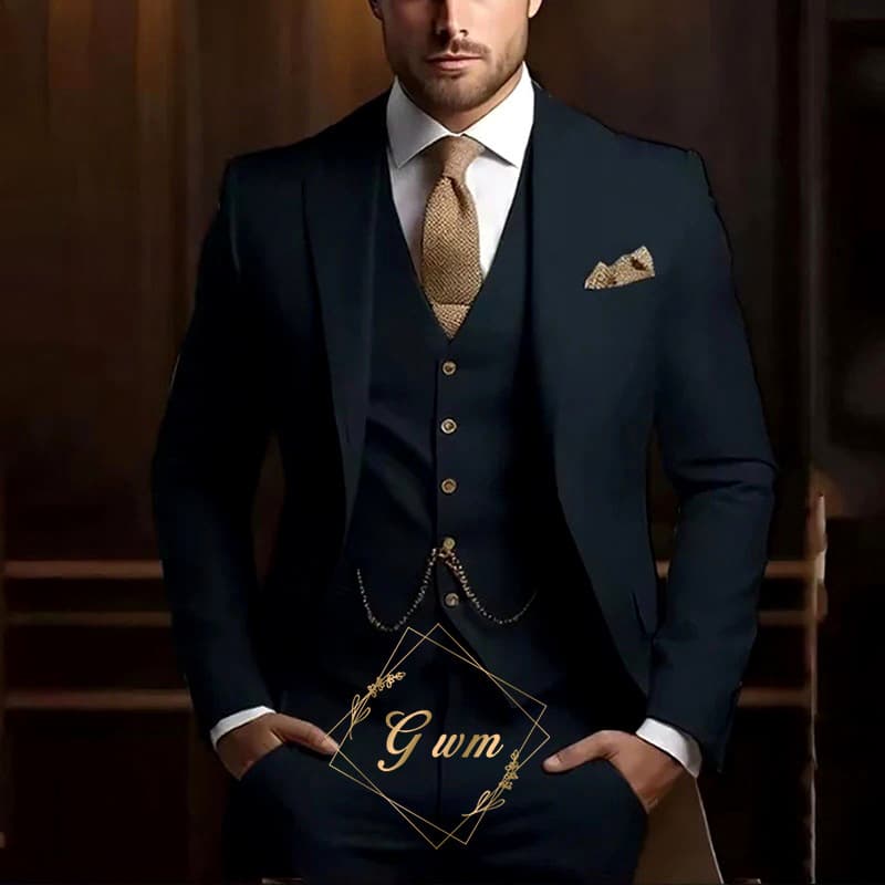 Ensemble de costume 3 pièces premium pour homme - Coupe slim, blazer de mariage et de cérémonie avec gilet et pantalon