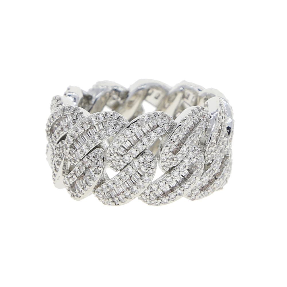 New European and American Three Rows Zircon Cuban Chain Ring Hiphop Fashion Brand Men's Ring