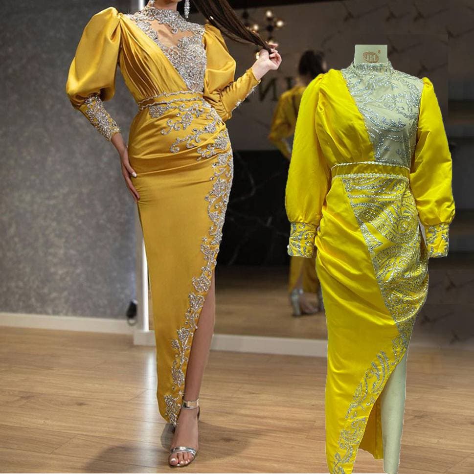 Women's Clothing gold-sprinkled women's wedding dress satin big swing sexy long skirt tail banquet evening dress