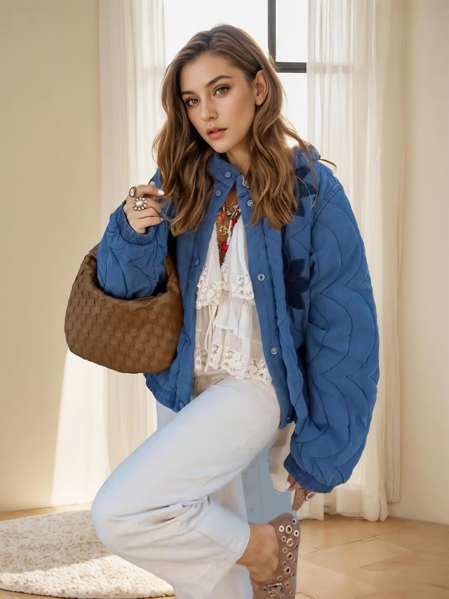 Elegant Stand Collar Embroidered Cotton Coat For Women – Winter Long Sleeve Single-Breasted Jacket In Beige, Blue, Brown, Army Green & Black