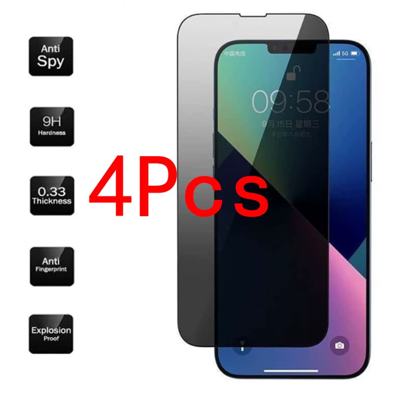 4 pièces protecteurs d'écran de confidentialité pour IPhone 12 13 14 15 Pro Max 15Plus 12Mini 13Mini 7 8 Plus SE2 verre trempé anti-espion pour I