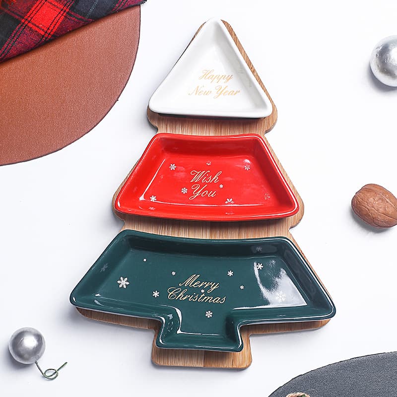 Creative ceramic, bamboo, and wood Christmas tree trays, snack plates, snack plates, fruit plates, plates, tableware, irregular placement