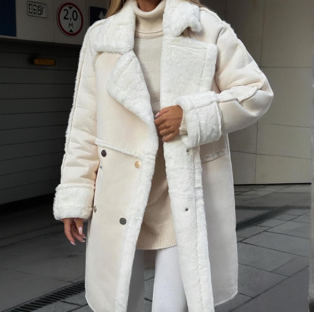 Winter Furry Suede Coat Suit Collar Long Cardigan Long Sleeve Plush Jacket