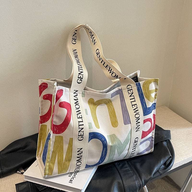 Fashion canvas bag women letters tassel shoulder tote bag women denim material large capacity shopping bag women