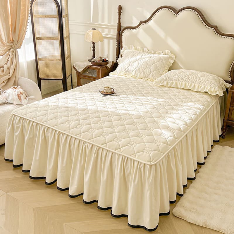 2025 New Thickened Quilted Skirt Style Cover Single Piece Floor-Length Hem Non-Slip 1.5m 1.8m Bed Fitted Sheet