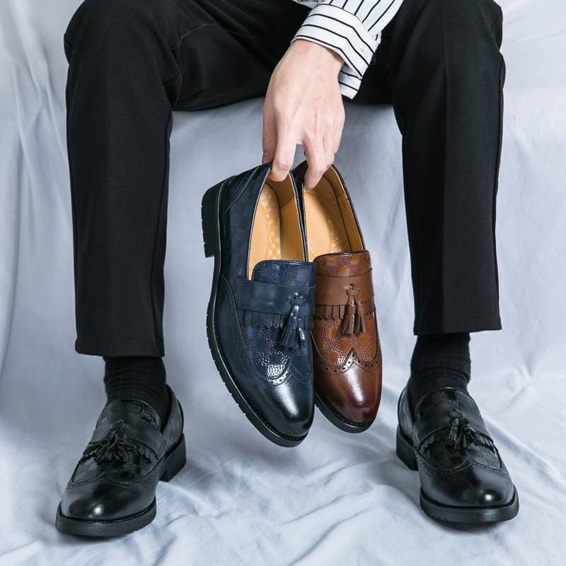 New Fashion Genuine Leather Tassel Business Casual Loafer Shoes For Men Black Business Formal Leather Shoes For Daily Office Casual Men's Shoes For Dr