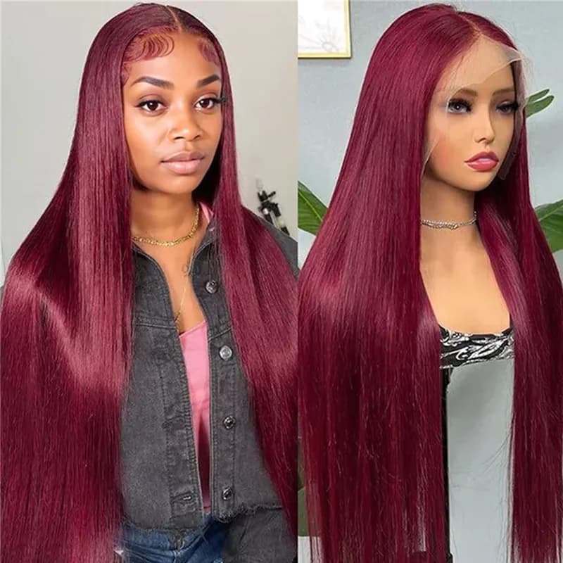 150% Density 99J Burgundy Lace Front Wig Straight 13x4 Lace Frontal Human Hair Women