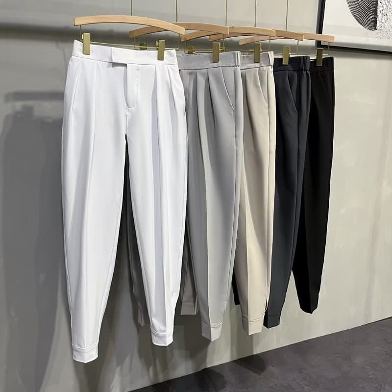 Men's Velcro Jogger Dress Pants – Lightweight Business Casual Trousers With Adjustable Hem (S-5XL, Black/White/Khaki/Gray)