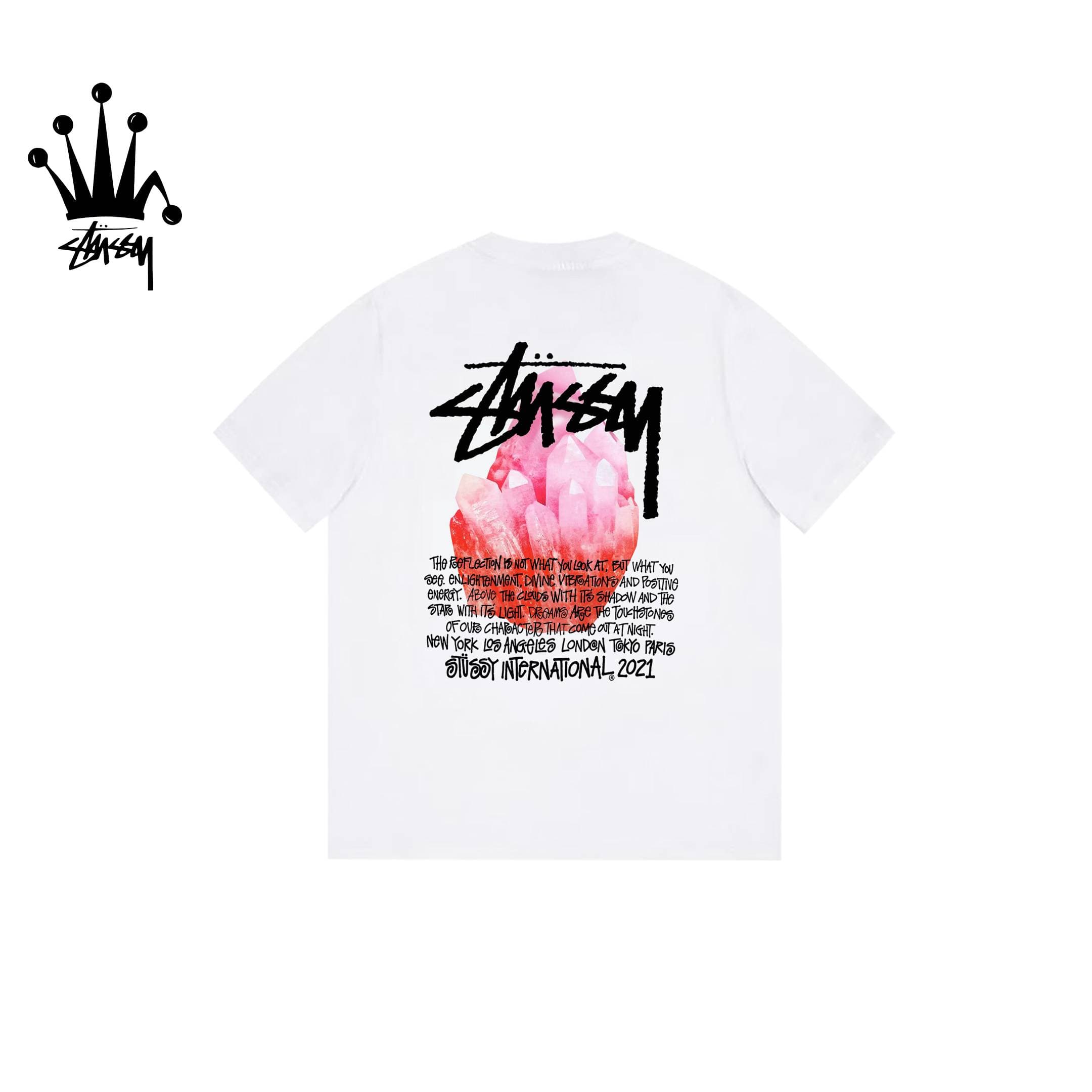 Stussy Pink Crystal Print Pattern Pure Cotton Short Sleeved T-shirt