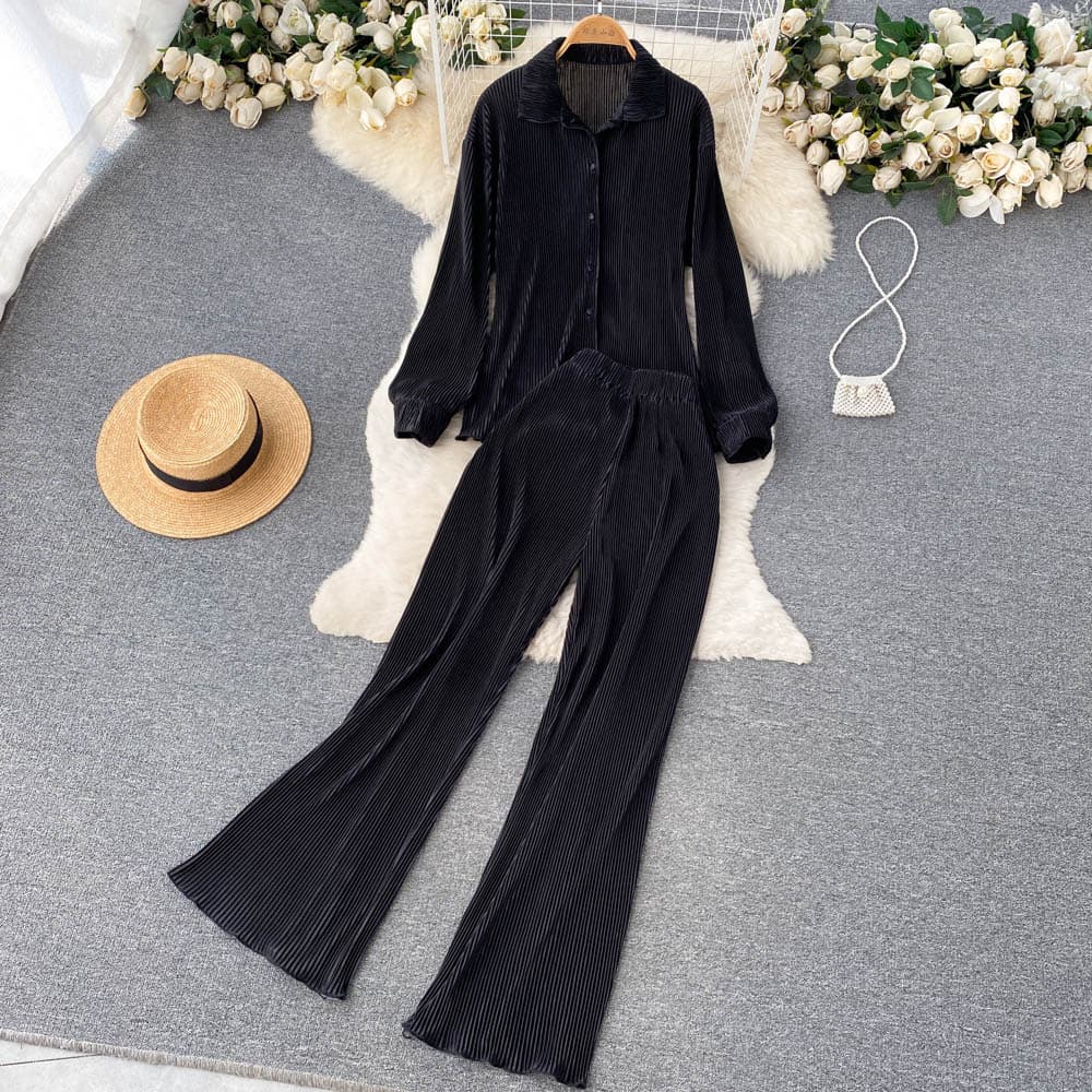 Women's Elegant socialite two-piece suit for women, summer fashion, fashionable long-sleeved shirt top, 1-waist drape casual pants