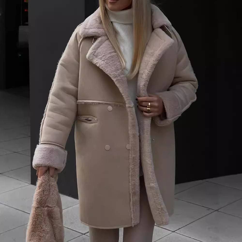 Winter Furry Suede Coat Suit Collar Cardigan Long Sleeve Plush Jacket
