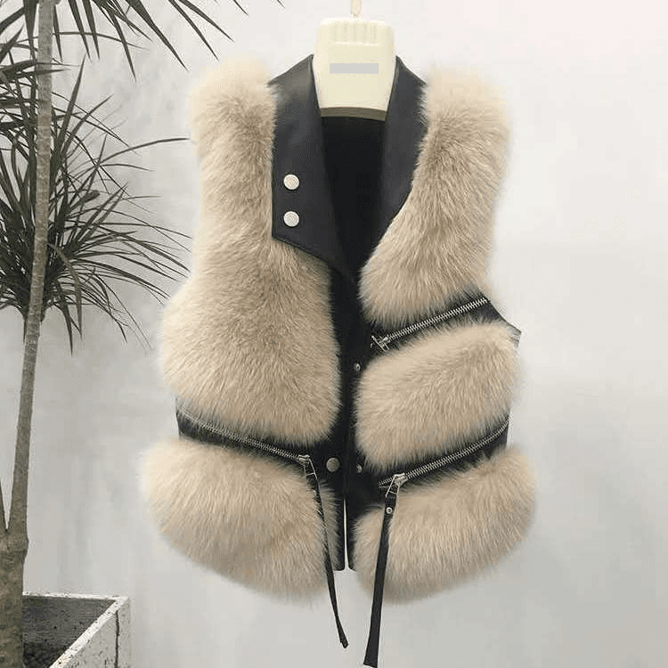 Women's Clothing fur vest coat Haining manufacturer new zipper splicing short fur vest young style