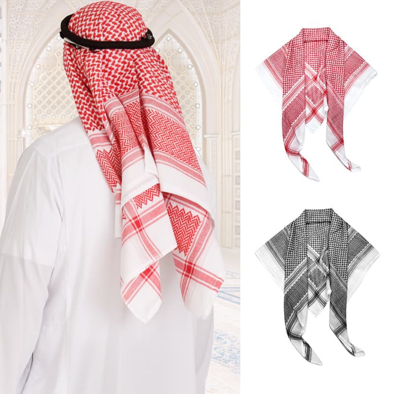 Authentic Middle Eastern Arab Scarf For Men - Red & White Checkered Polyester Head Wrap - Traditional Dubai Saudi Style Keffiyeh Shemagh (135x135cm)