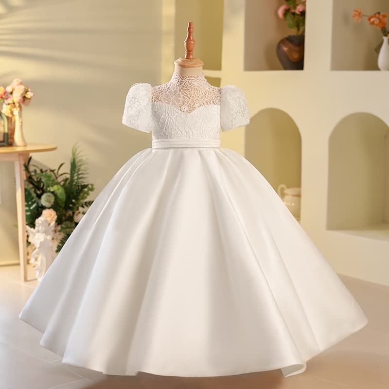 Elegant White Princess Dress for Girls Luxury Lace Flower Girl Gown for Piano Recitals Birthday Parties And Special Occasions