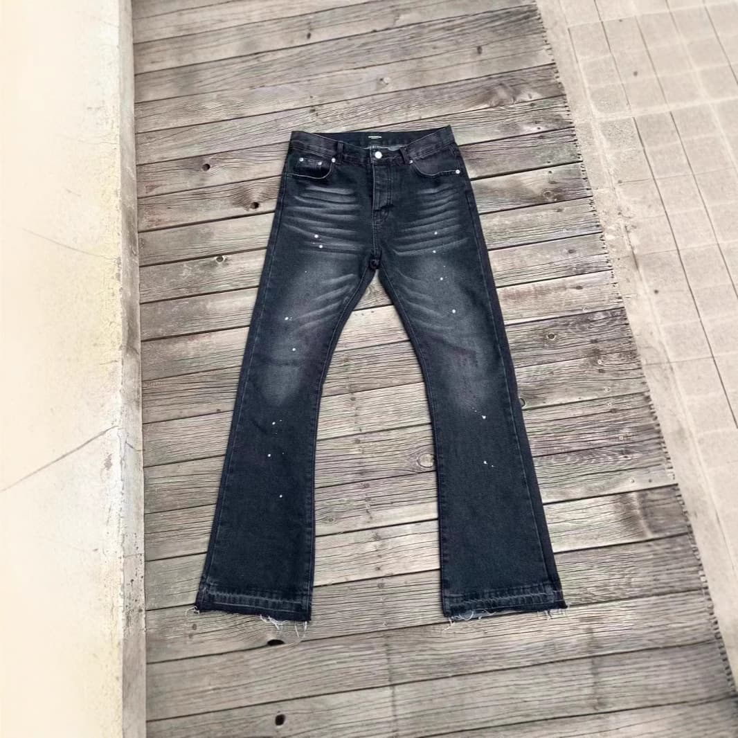 Men's Clothing Washed Ink Splashed Flared Jeans Trendy Retro Trousers