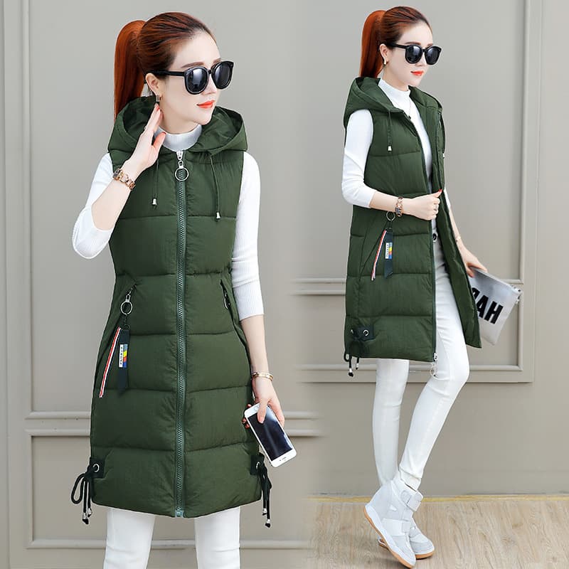 Women's Vest Women's Long Fashion Hooded Slim Plus Size Cotton Vest
