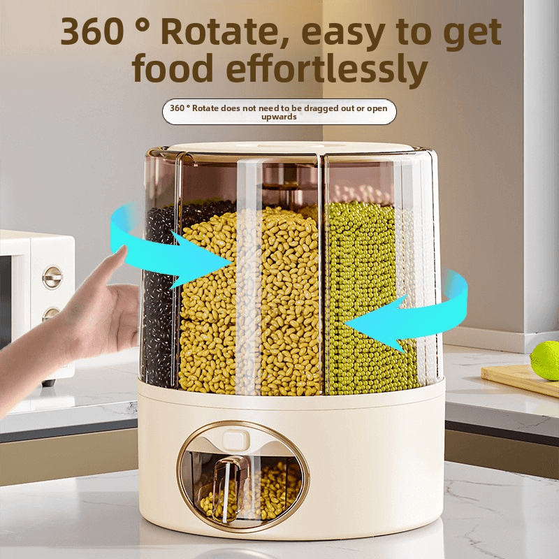 Modular Grain Storage Container 5-Compartment Rotating Rice Bin Kitchen Organizer With Airtight Lids BPA-Free Anti-Pest