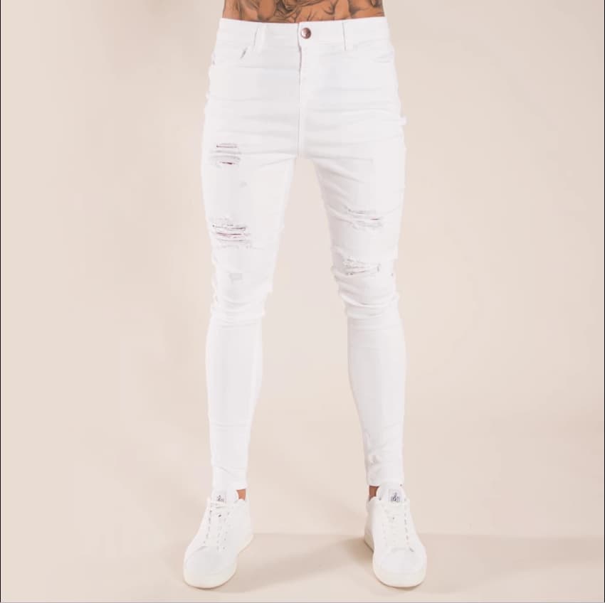 Men's Clothing Washed Men's Tight-fitting Knee Holes European Station 2018 Spring And Summer Thin Men's