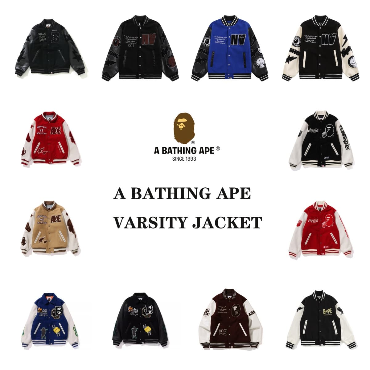 A Bathing Ape Multi Pattern Varsity Jacket Unisex Autumn/winter Pilot Baseball Jacket Versatile Jacket For Autumn/winter