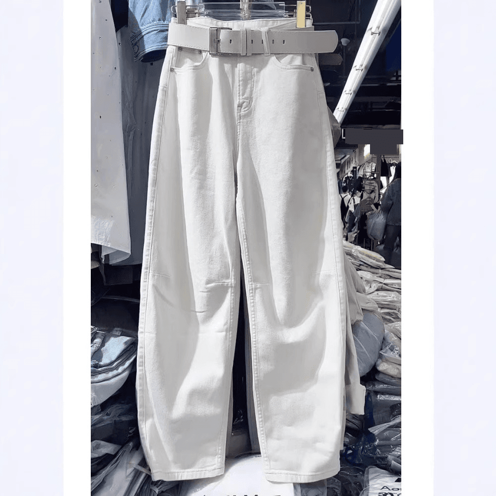 Women's Clothing Large Size White Scimitar Jeans Wide Leg Pants Slim Narrow Pants