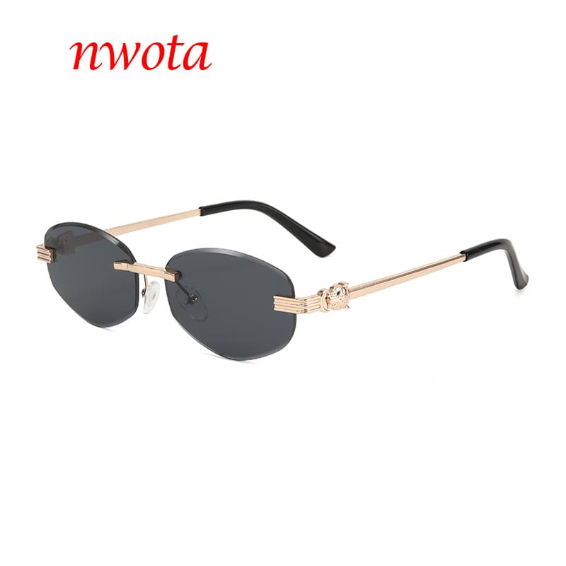 New Frameless Metal Frame Single Beam Irregular Angular Oval Sunglasses Sun Protection Sunglasses T1174