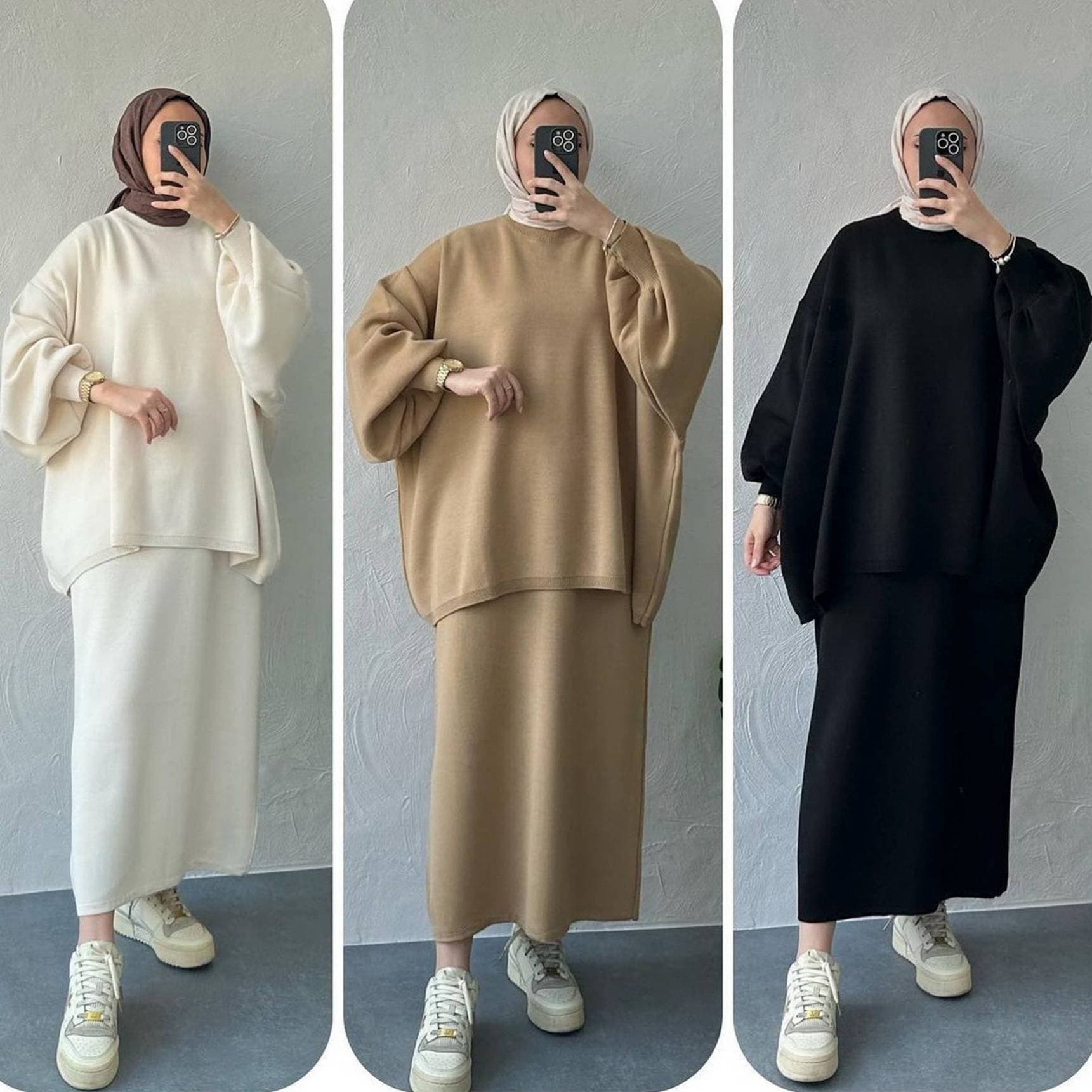 New Loriya Middle Eastern Muslim Thickened Knitted Set, Solid Color And Multi-Color Two-Piece Set