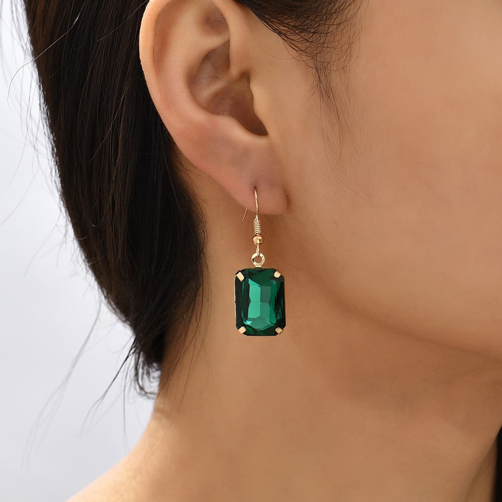 Women's Summer Niche Simple Ladies Earrings Square Color Zircon Earrings High End Earrings