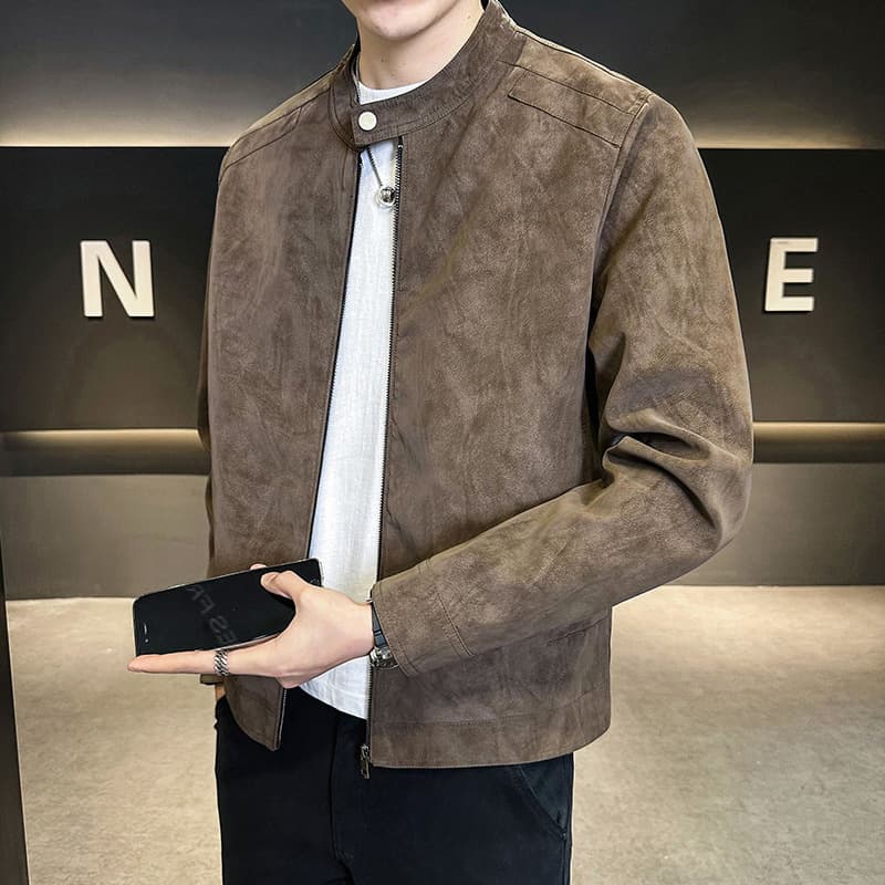 Jacket Men's New Spring And Autumn Suede Loose Stand-up Collar Tooling Jacket Men's Autumn And Winter Versatile Casual Top
